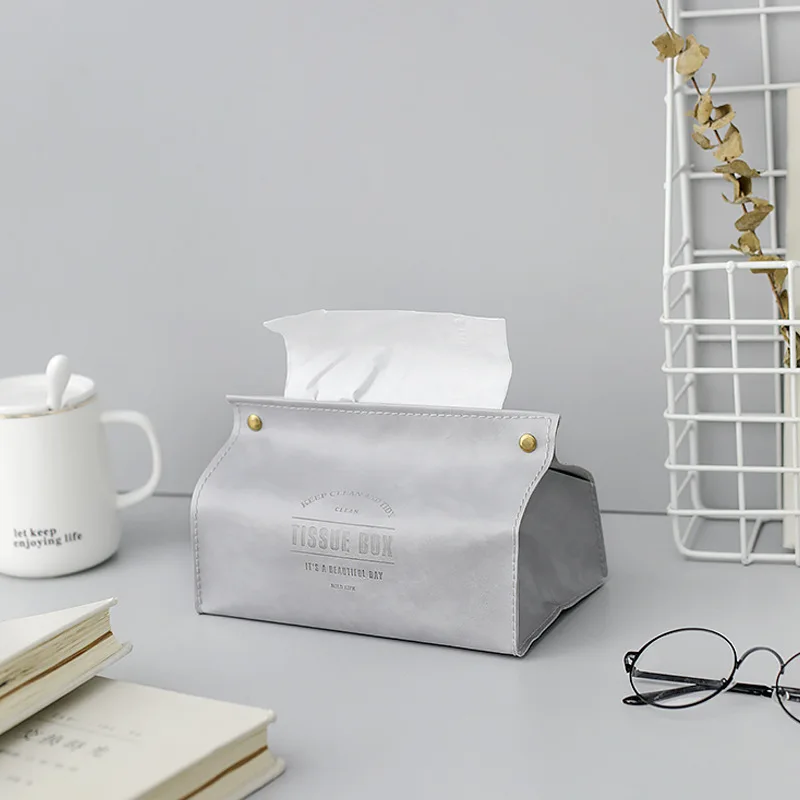 Creative PU Leather Tissue Box, Soft Foldable Napkin Holder, Letter Print Tissue Case, Home Kitchen Paper Holder, Storage Box