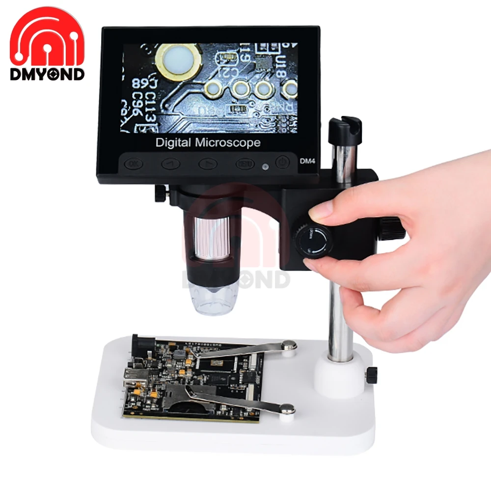 

800X 30W Pixels DM4 4.3 Inch LCD Display VGA Digital Microscope 8 LED +Metal Bracket for PCB Motherboard Repaire Test Tool