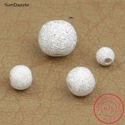Real Pure Solid 925 Sterling Silver Round Ball Pendant Spacer Loose Beads Necklace Bracelet Charm Jewelry Making Findings