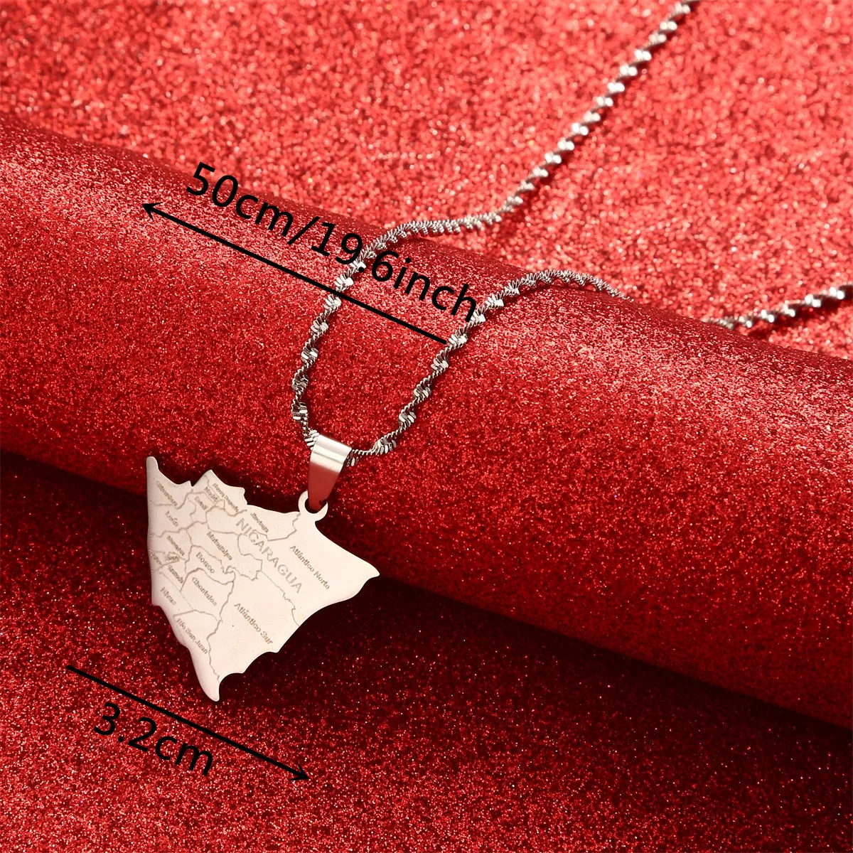 Silver Color Republic Of Nicaragua Map Pendants Necklaces For Women Men Girls Stainless Steel Charm Jewelry Gifts