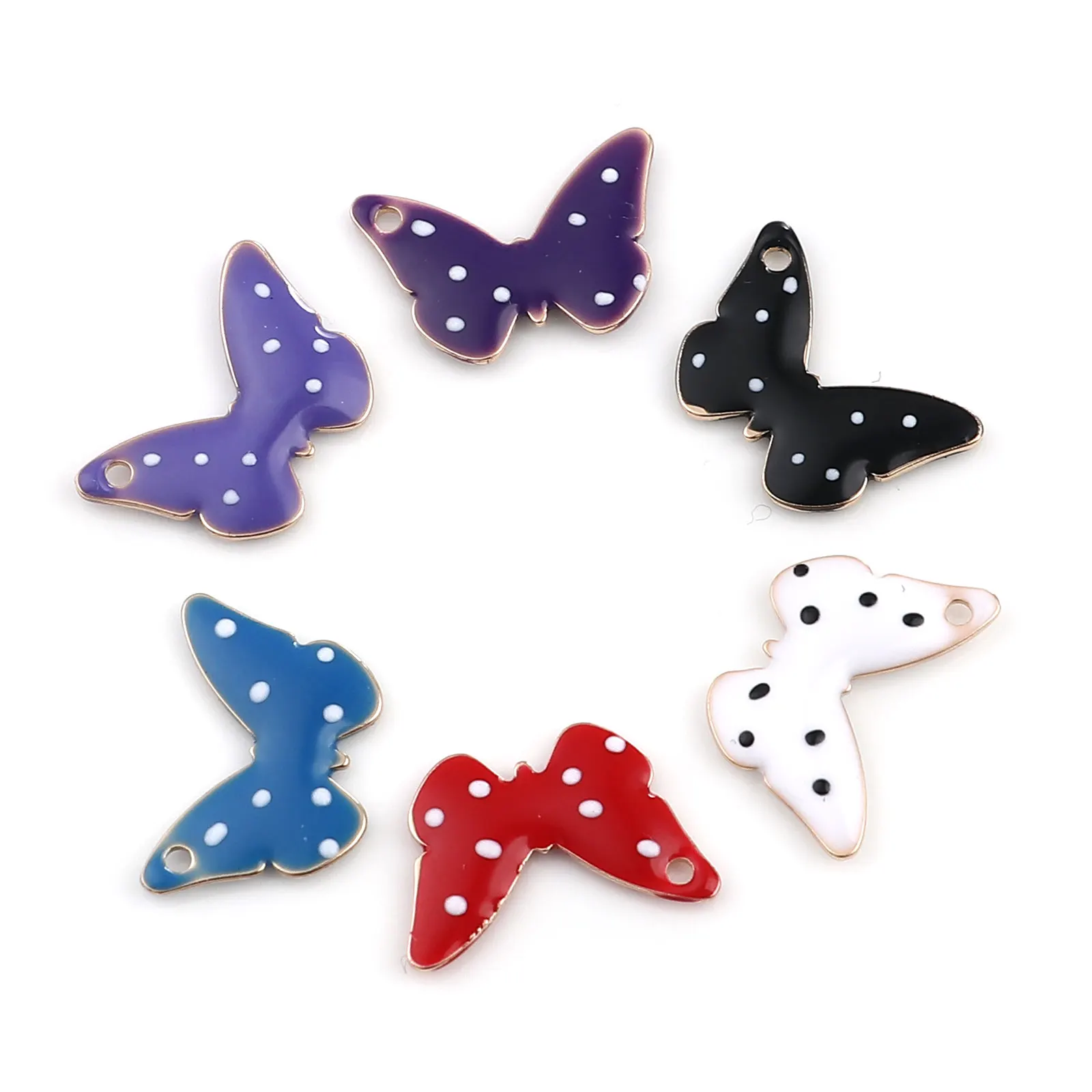 5 PCs Double Faced Enamel Dot Butterfly Charms Copper Enamelled Sequins Animal Pendants Gold Color DIY Earring Jewelry 15x 10mm