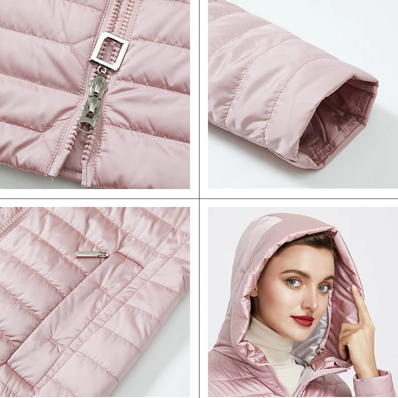 GASMAN 2022 Hooded zipper thin winter jacket Women pocket fashion parka spring jacket coat Female cotton long solid down jackets