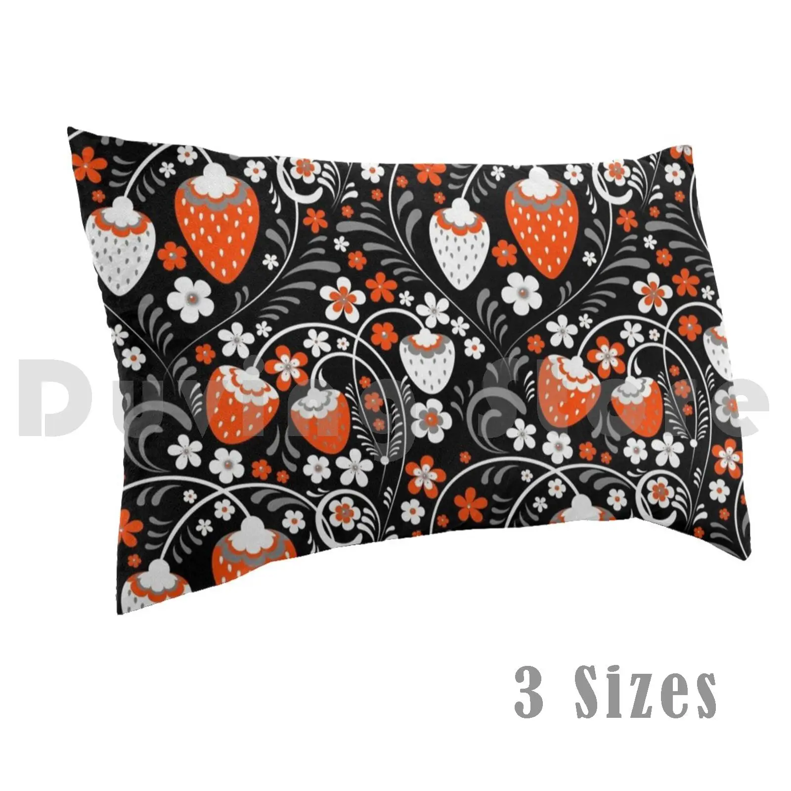 

Ornament In Khokhloma Russian Style Pillow Case Printed 35x50 Berry Strawberry Floral Plant Leaves Curl