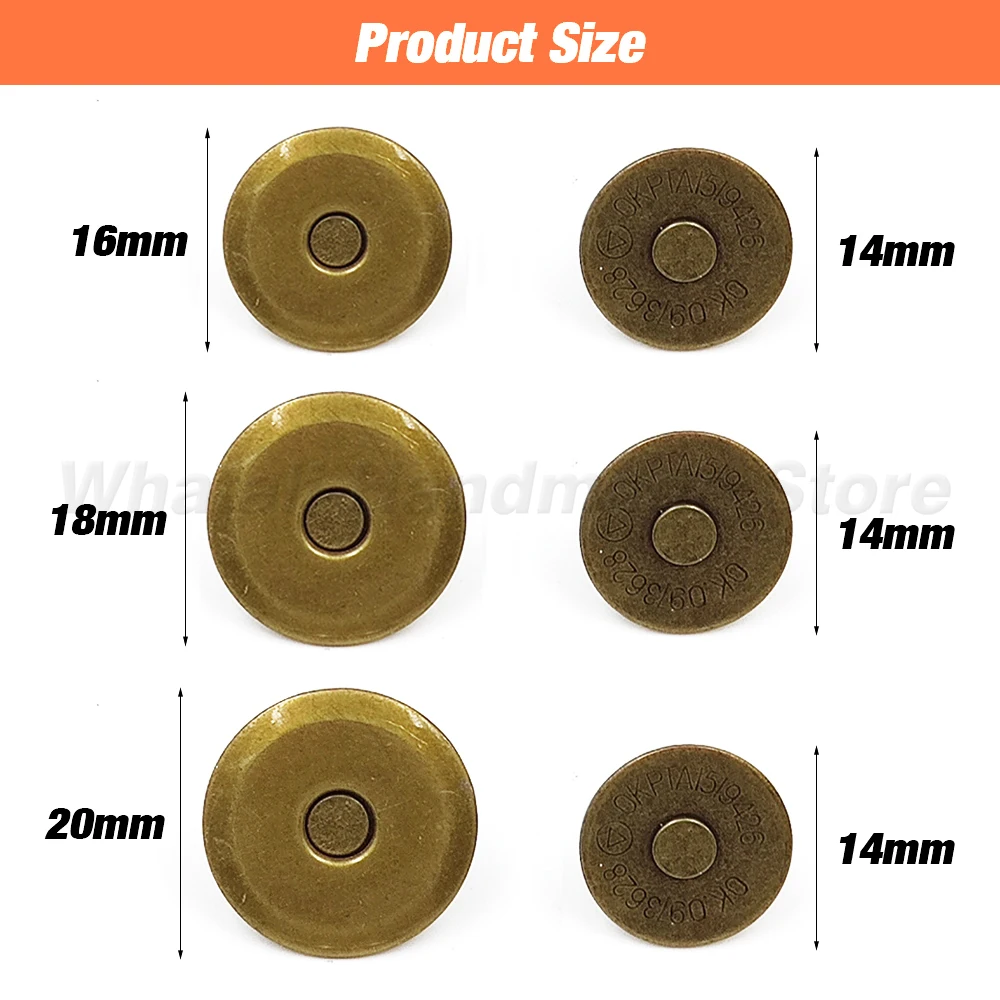 10sets/lot 10mm-20mm Magnetic Buttons Snap Clasps For Materials Buckle Sewing Purse Handbag Bag Craft Wallet Parts Accessories