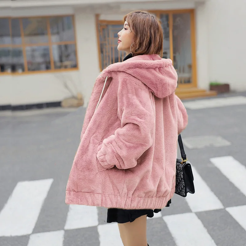 

Thick Warm Faux Fur Coats Winter New Women Hooded Short Casual Loose Imitation Mink Plush Jacket Female Parka 3XL