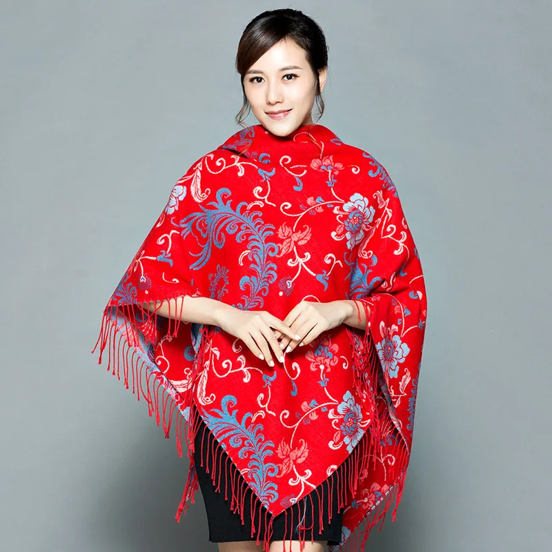 Phoenix Shawl Scarf Dual-Use Thickened Women'S Autumn And Winter Big Square Scarf Ethnic Cashmere Middle-Aged And Elderly People