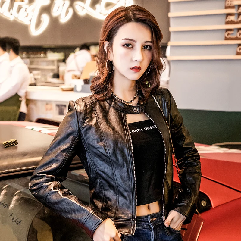 Brand Motorcycle PU Leather Jacket Women Winter Autumn Fashion Coat Female Outerwear Jackets 2020 Slim Fit Coats KHPY1906