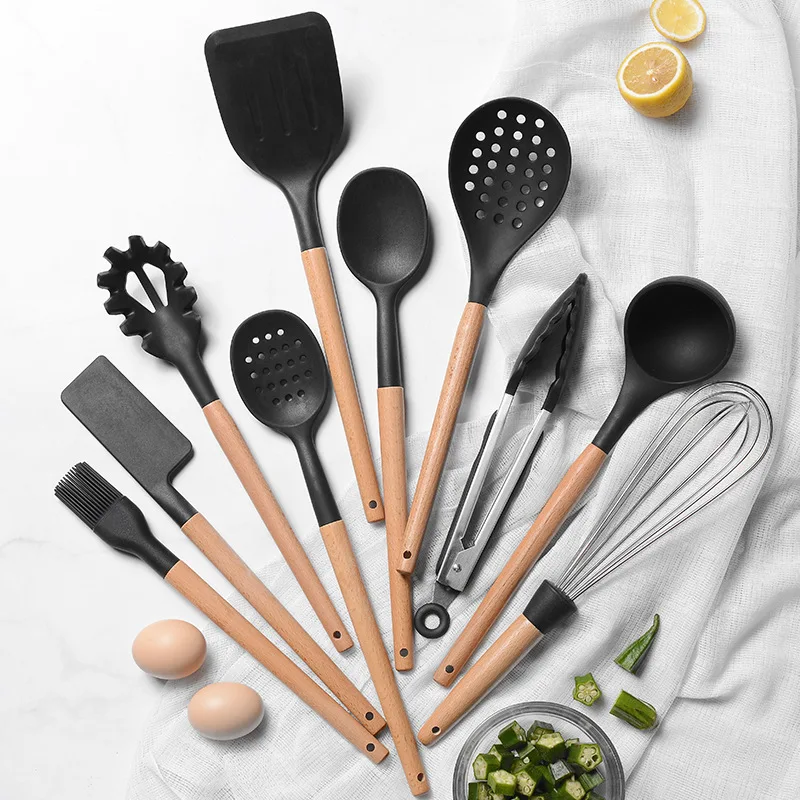 Kitchen Cookware Silicone Kitchenware Non Stick Cooking Pot Gadget Spatula Ladle Egg Beaters Shovel Soup Spoon Utensils Supplies