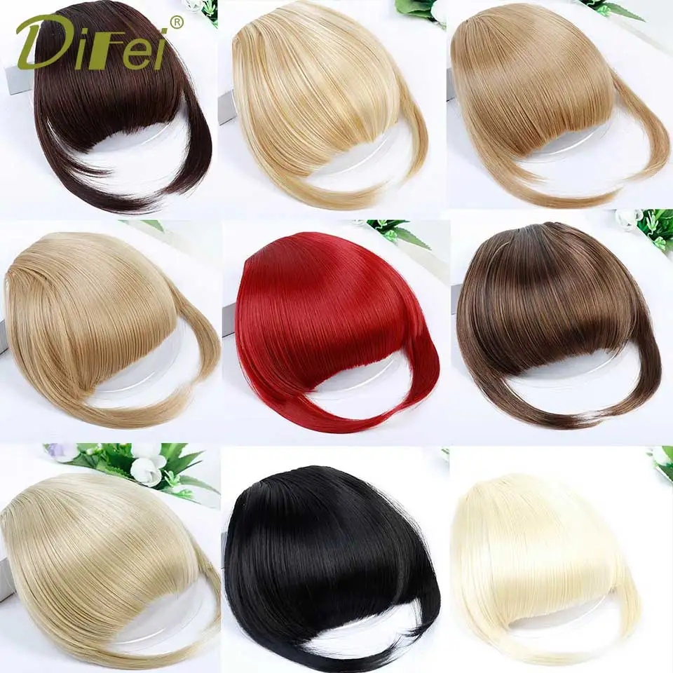 DIFEI-flequillo sintético negro y marrón para mujer, extensión de cabello falso, liso, resistente al calor, flequillo de aire