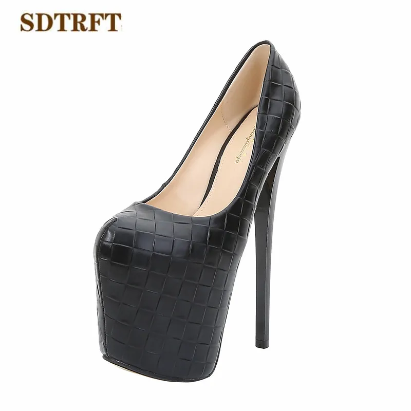 SDTRFT Crossdresser Shoes Woman Platforms 20cm Thin High Heels Sexy Round Toe Club Pumps Ladies Wedding Stiletto Plus size:34-50