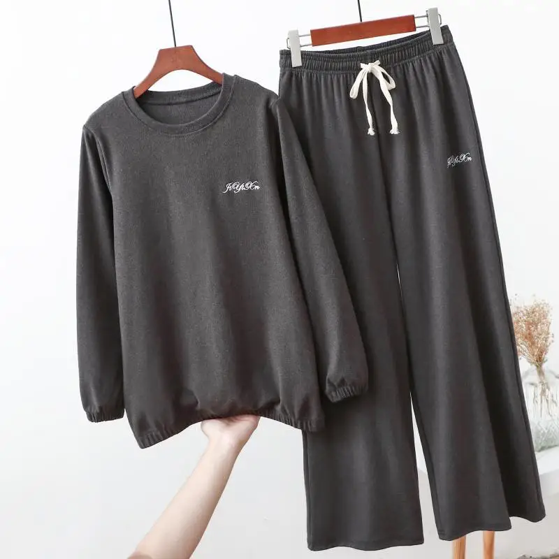 Fdfklak Neue Herbst Winter Warme Nachtwäsche 2 Stück Sets Für frauen Baumwolle Pyjamas Homewear M-XXL Große Größe Pijama Pyjama