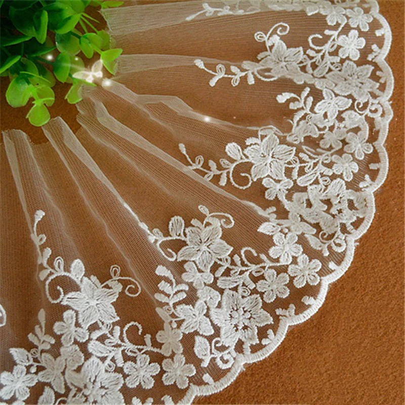 

15 ярдов, ширина 14 см, цвета слоновой кости, белые цветы, вышитая кружевная бейка, сетка, тюль, ткань, нижнее белье, бюстгальтер, платье, декор, аксессуары для одежды