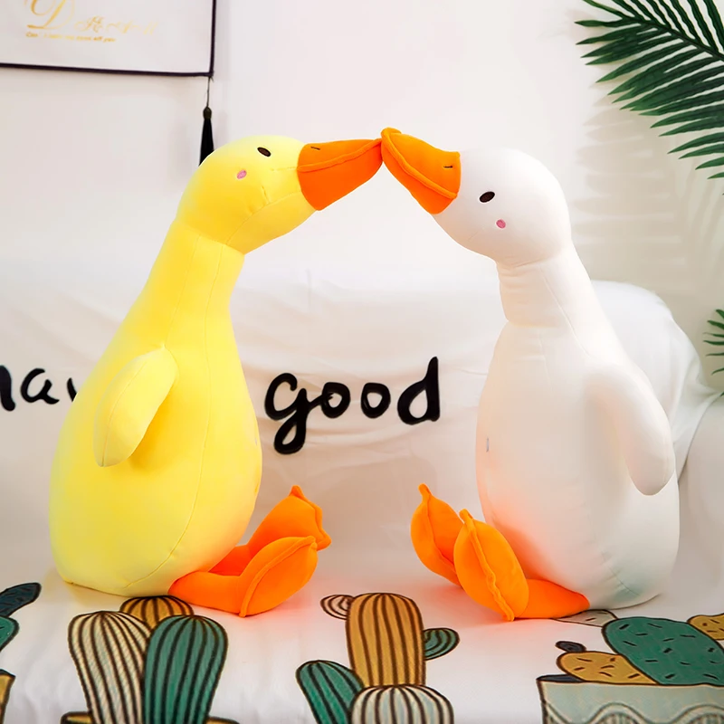 

lovely cartoon duck plush toy white or yellow prone duck down ccotton soft doll birthday gift b2539