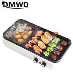 DMWD 220V wielofunkcyjny elektryczny grill grill elektryczny garnek 2 w 1 na imprezę non-stick naleśnikarka krepa dla 1-4 osób