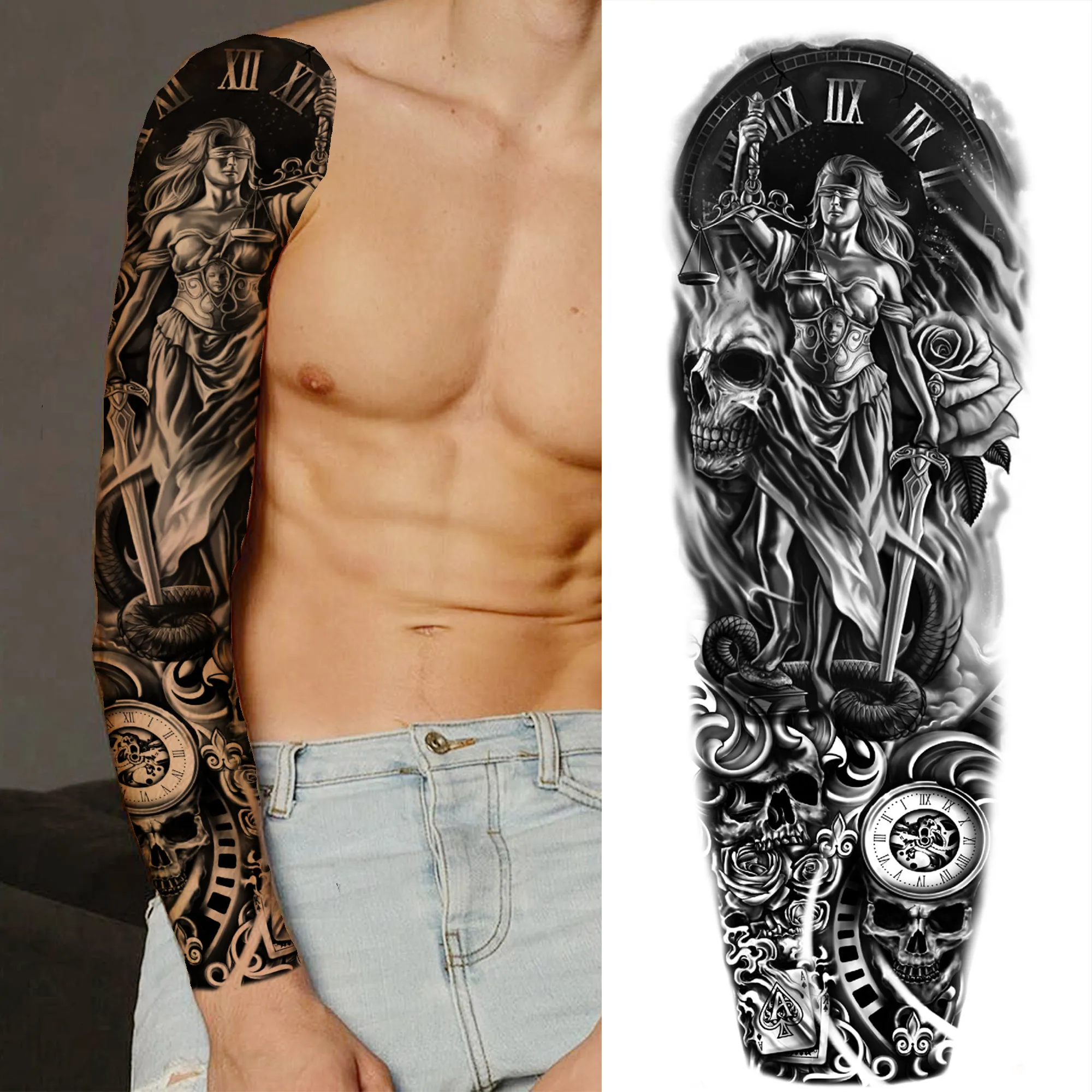 Maori Tribal Totem tatuaggi temporanei per uomo donna adulto nero India Animal Tattoo Sticker decorazione Full Arm Tatoos Sleeve