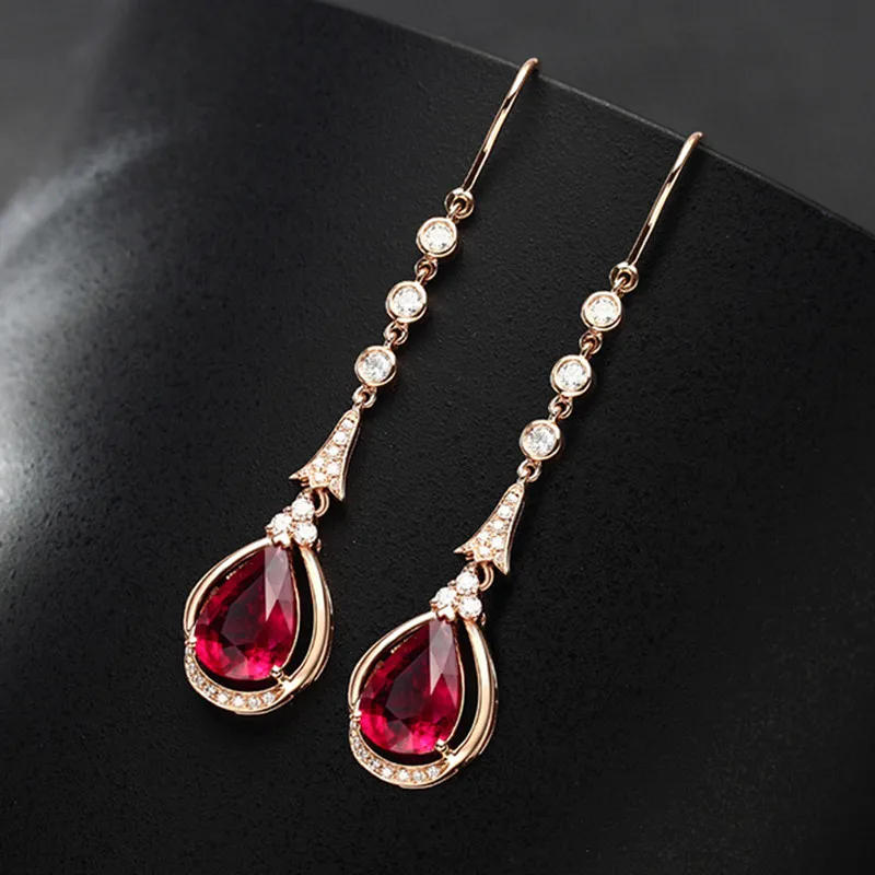 

18K Rose Gold Natural Ruby Drop Earrings for Women Timeless Design Delicate Female Wedding Fine Jewelry Diamond Luxury Earrings