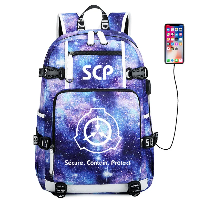SCP Foundation Galaxy Travel Backpack Large School Bags Waterproof Bookbag USB Charging Laptop Bagpack Women Daypack Rucksack