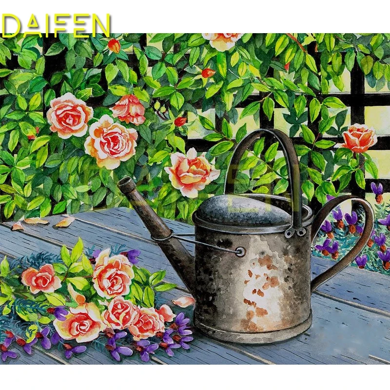 Full Round Diamond mosaic Watering can garden Full Square Diamond embroidery Watering can rose DIY Diamond painting Cross stitch