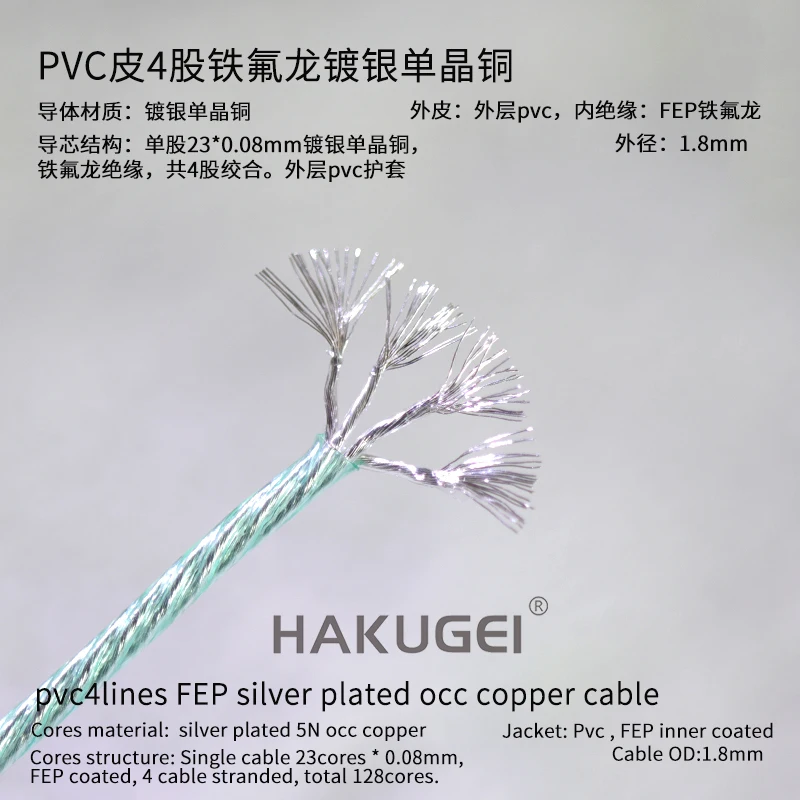 

6meters PVC skin 4 strands silver-plated single crystal copper OD:1.8mm