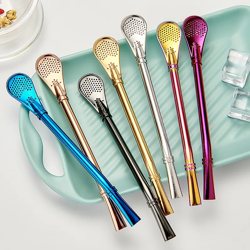 

Creative Stainless Steel Straw Metal Filter Drinking Straw Colorful Filter Stirring Spoons Reusable Eco-Friendly Bar Tools