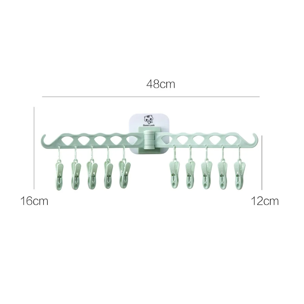 Bathroom 10 Clips Foldable Clothes Rack Hanger Laundry Folding Wall Underware Clothespin Mount Drying Holder for Bra Socks