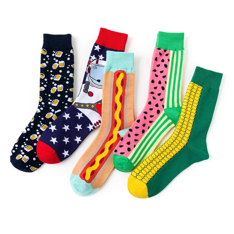 Men\'s Colorful Casual Socks Happy and Funny Socks 1 Pair Printed Unisex Fashion Male Sox Combed Cotton Socks EU 38-45 Size