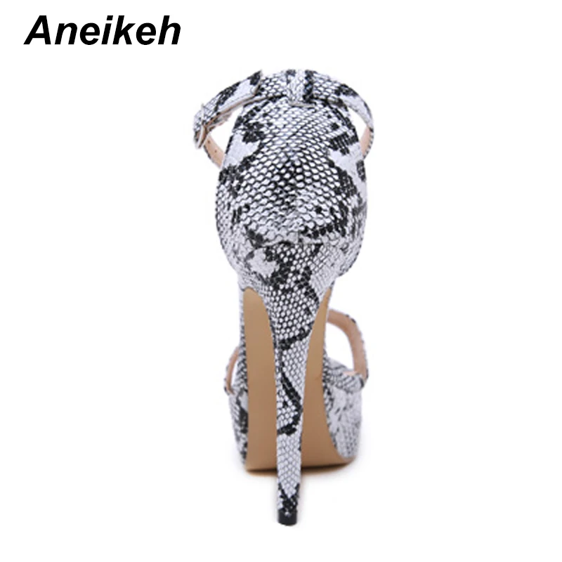 Aneikeh 2024 Fashion PU Serpentine Gladiator Shoes Woman Peep Toe Thin High Heels Sandals Cover Heel Nightclub Party Pumps Shoe