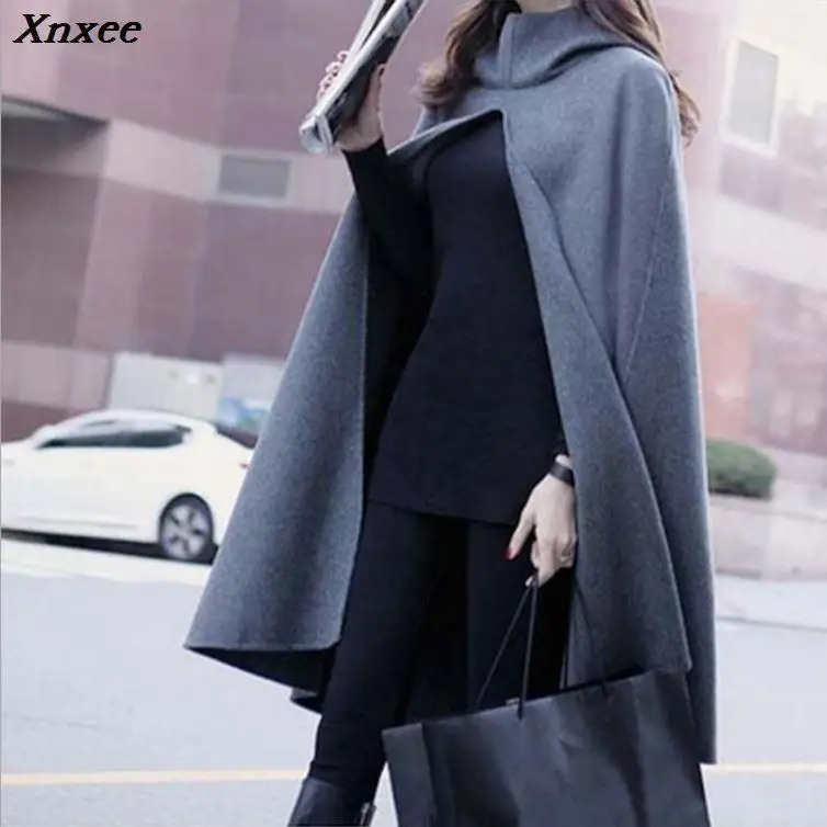 Medi Length Cloak Batwing Sleeve Woolen Coat Women Woolen Jakcets Autumn Winter New Hooded Windbreaker Coats Female Woolen Coat