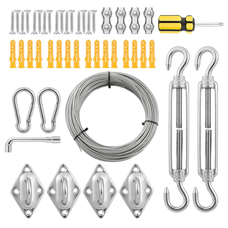 

6mm Rectangle Sun Shade Sail Hardware Kit Flexible Stainless Steel Wire Rope Turnbuckle Snap Hook