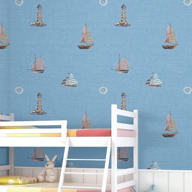 

Sail Light Tower Mediterranean Boat Wallpaper For Kids Room Children's Bedroom Wall Paper Roll Papel Mural Decoracao Para Casa