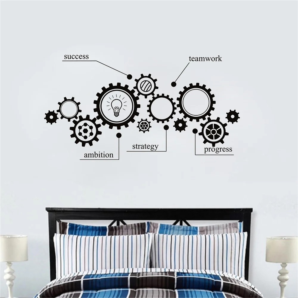 Gear Mechanism Engineering Wall Vinyl Decal Sticker Teamwork Office Wall Decal Room Wallpaper Sticker Mural