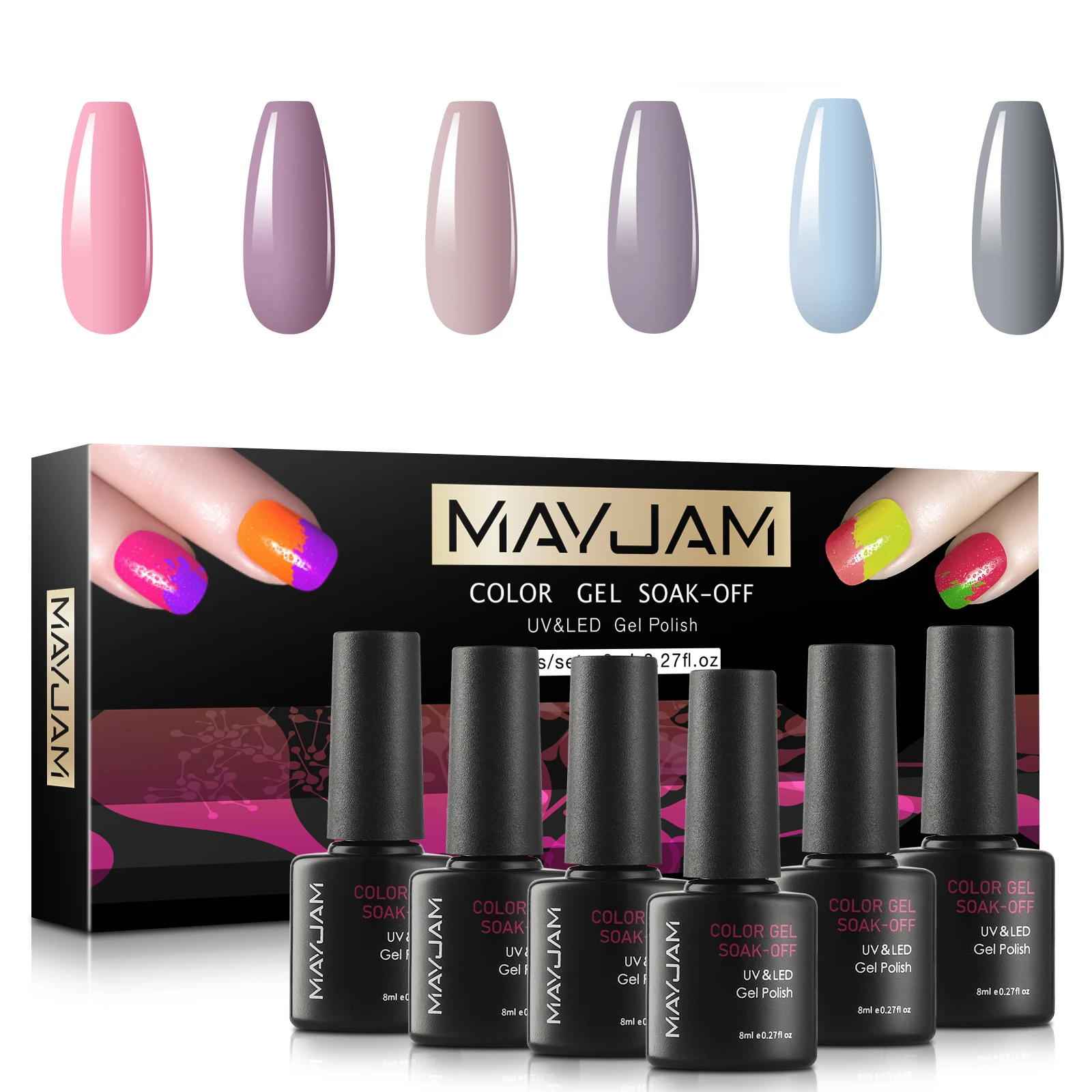 

MAYJAM 6PCS Gel Nail Polish Set Semi-permanent Varnish Hybrid Soak Off UV LED Gel Nail Art for Nails