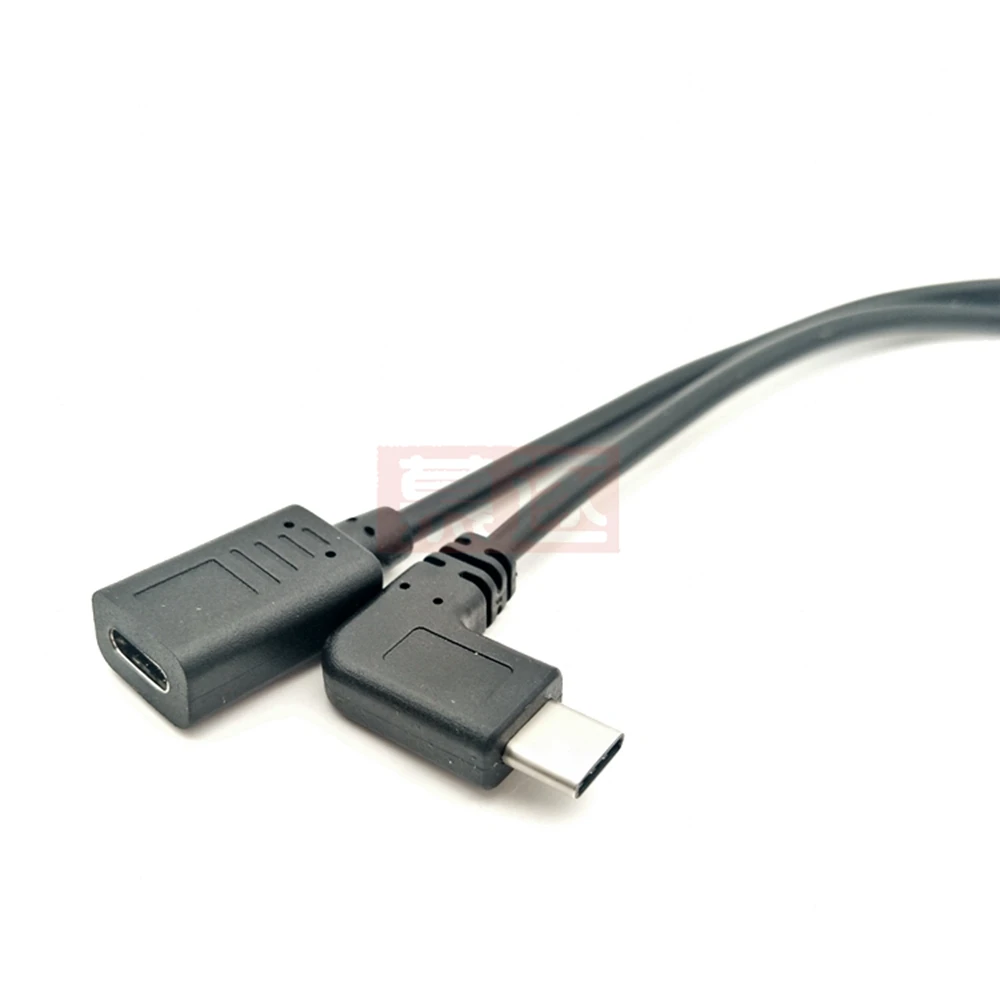 0.25 Meters Type-C USB 3.1 Male to USB-C Female 90 degree Extension Data Cable Extender Cord Reversible Design