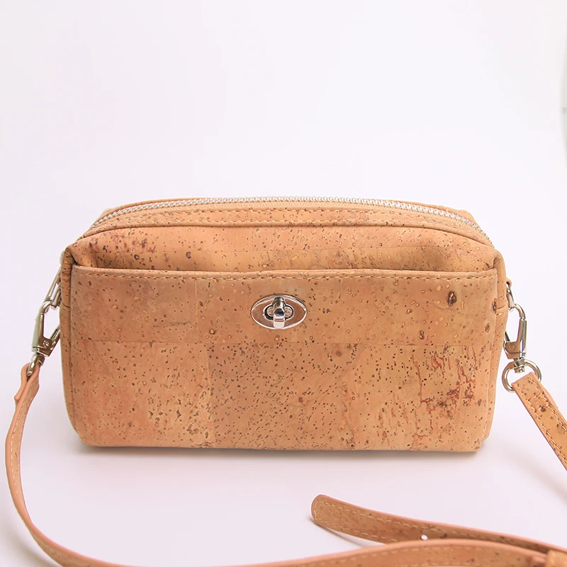 

Wholesale Solid Color Natural Cork Bag Single Strap Small Size Zipper Wooden Crossbody Bags Women Vegan Stylish Gift