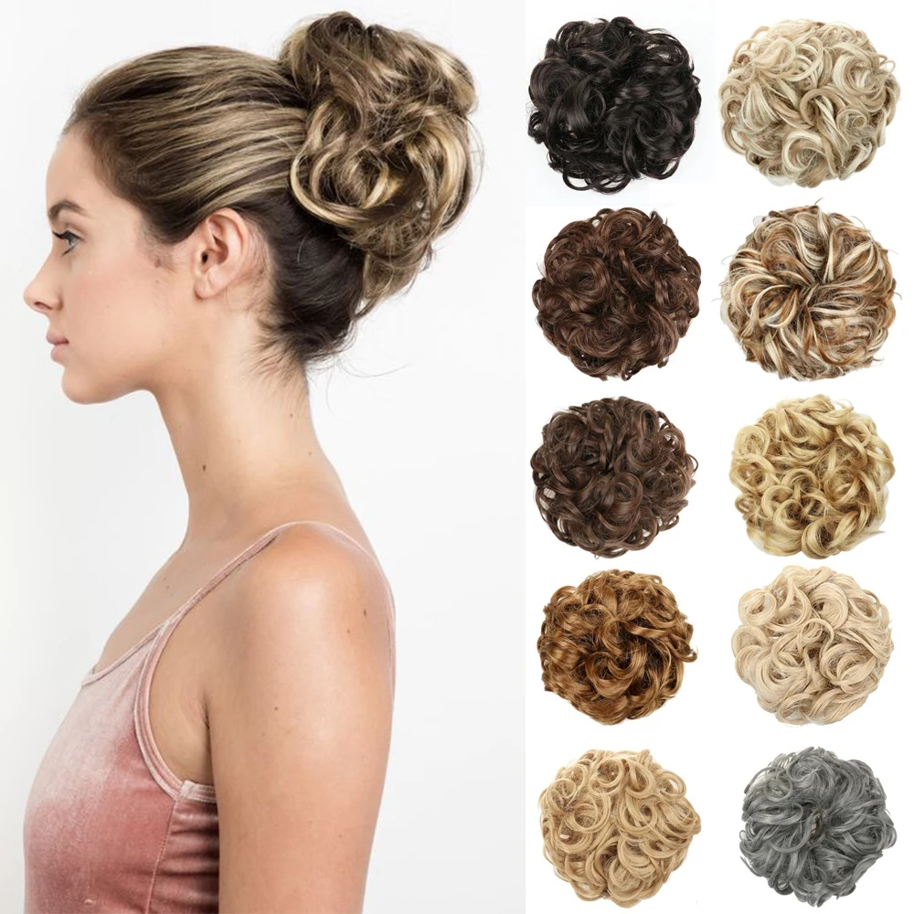 

AZIR Messy Chignon Donut Hair Bun Pad Elastic Hair Rope Rubber Band Synthetic Hairpiece Gary Brown Color