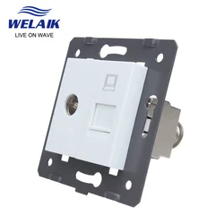 WELAIK EU Standard TV Gigabit Internet CAT6A Super Shielded Computer RJ45  Wall Socket DIY Parts Without-Glass-Panel A8TVCOCJW