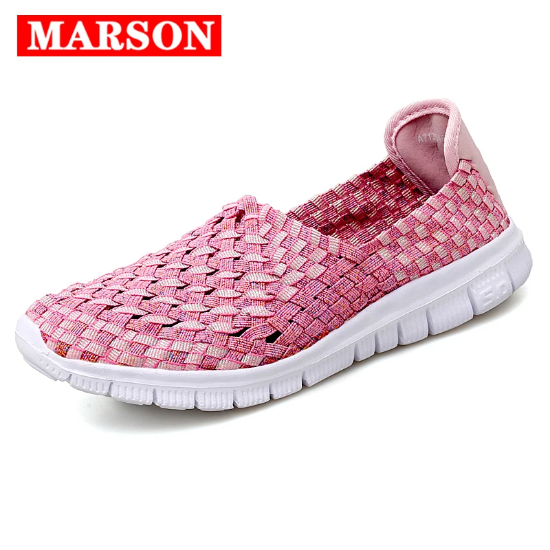 Marson Vrouwen Flats Vrouwelijke Casual Schoenen Vrouw Sneakers Dames Jogging Schoen Weave Ademend Lopen Plus Size 35-42 negen Kleuren