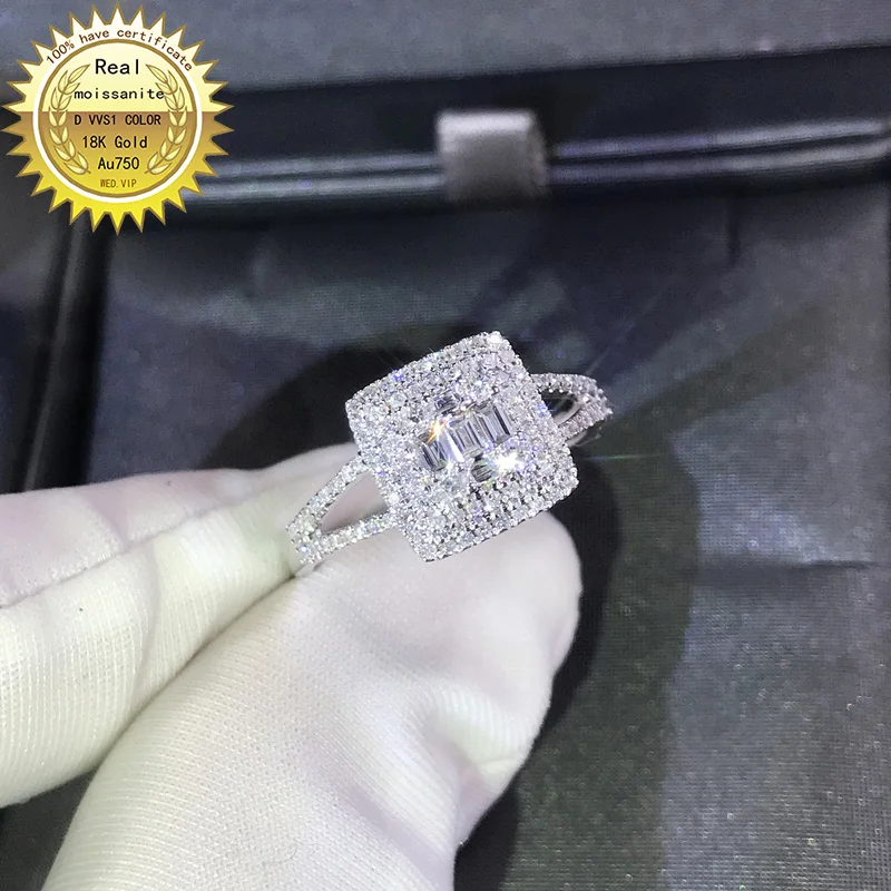 

100%18K goldr ring D VVS moissanite ring Engagement&Wedding Jewellery with certificate 005