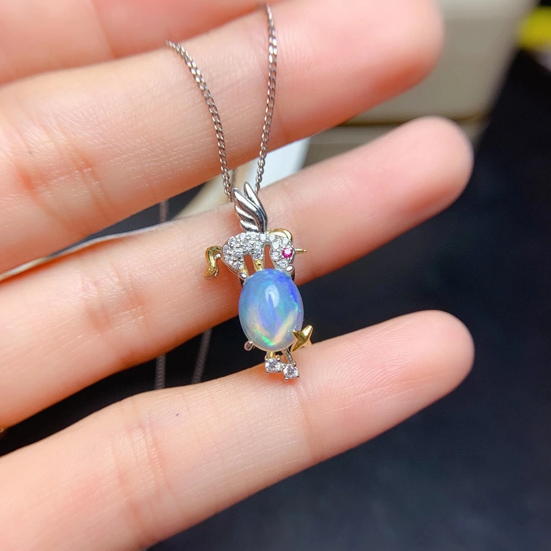 

2021 unicorn style opal pendant of necklace women fine jewelry fireworks natural gem girl birthday gift party present