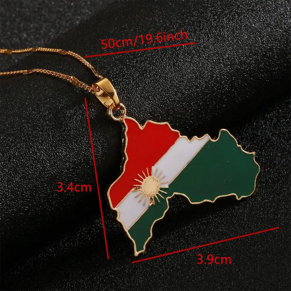 Gold Color Kurdistan Map Pendant Necklace Flag Region Map Kurdish Chain Jewelry