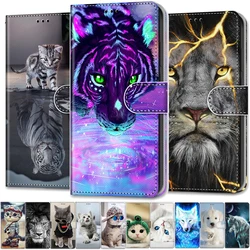 Custodia per animali Cool per Huawei P30 custodia in pelle Flip na per HW P20 Pro P10 P9 P8 P 30 20 10 P40 Lite E custodia a portafoglio Lion Bear Wolf