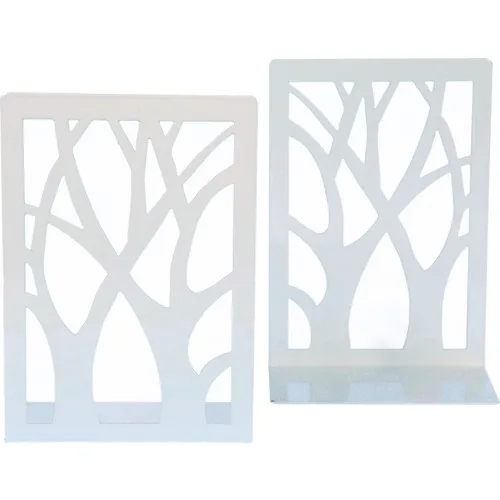 Uber Kraft Tree Pattern Book Support Holder for 2 Piece Set White Color Bookcase Book Separator Support