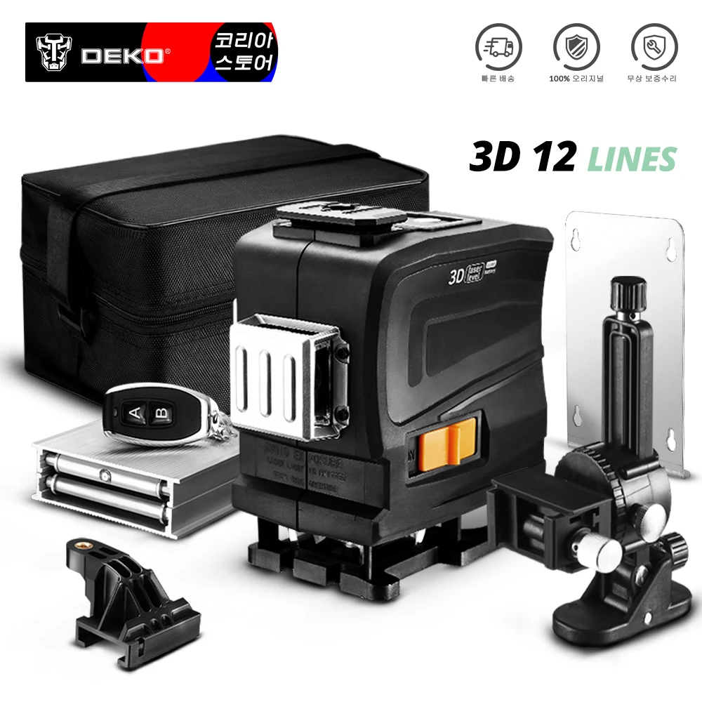 DEKO 12 линий 3D зеленый светильник Горизонтальные и вертикальные линии лазерный уровень с дистанционным управлением, высокая точность, самонивелирующийся, внутри помещения