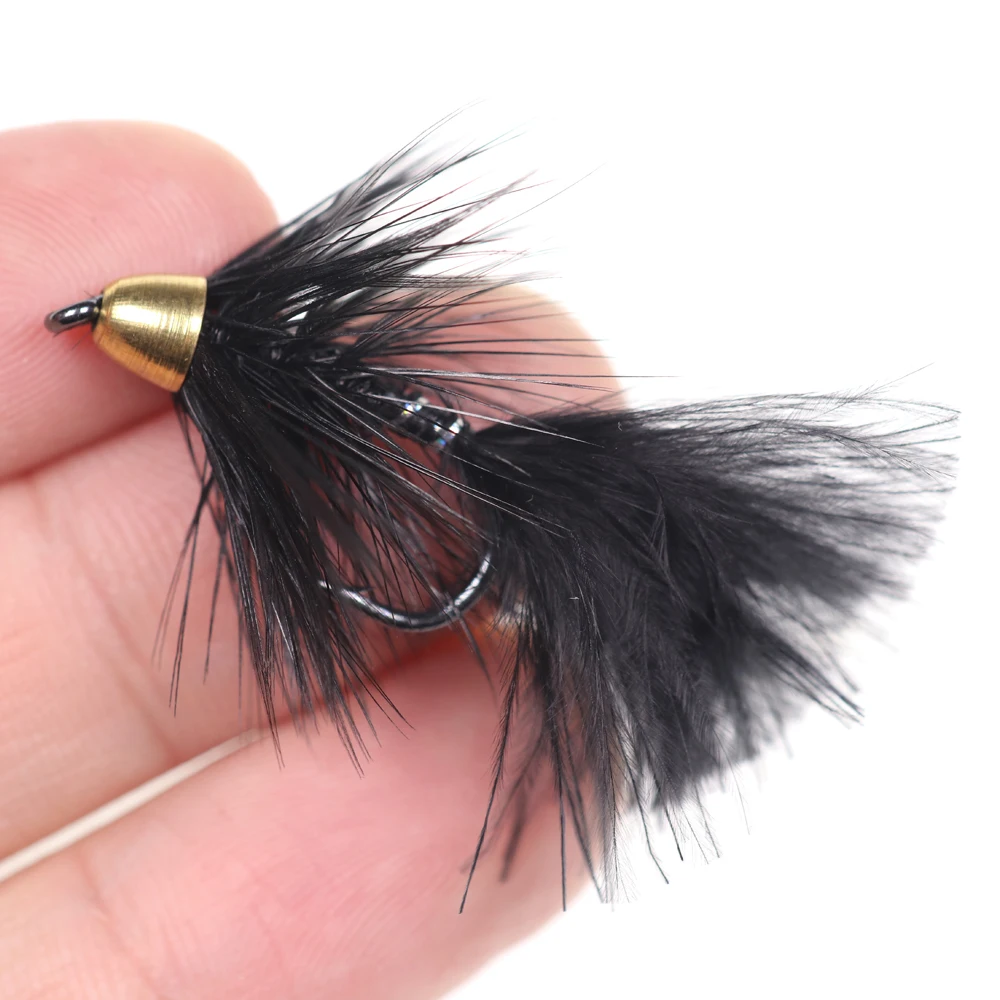 ICERIO 6PCS Brass Cone Heads Woolly Bugger Streamers Fly Tying Hook Trout Fishing Fly Lure Bait