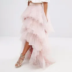 MYYBLE-Jupe longue en tulle rose clair pour femme, haut et bas, jupe de soirée formelle, jupe tutu à volants, sur mesure, mode