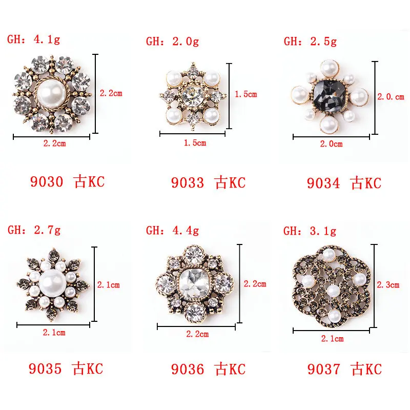 5pcs/lot Alloy Creative Rhinestone Gold Pearls Pendant Button Ornaments Jewelry Earrings Choker Hair bag DIY Jewelry Accessories