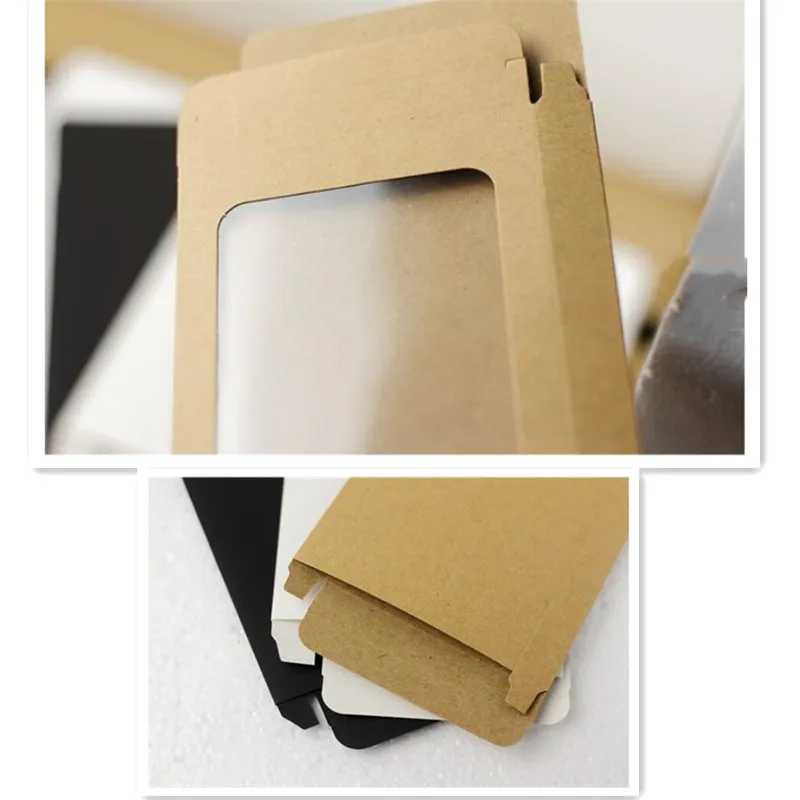 50pcs Phone Case Packaging Box Kraft Paper Phone Box Black Window Package Cardboard Boxes White Gift Box With Hang Hole