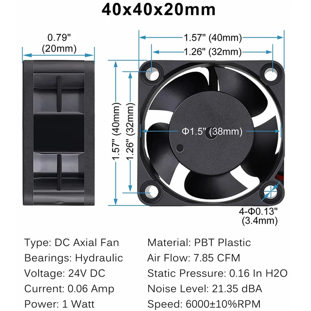 Aokin 4020 40mm 브러시리스 냉각 팬 40x40x20mm 쿨러 12V 24V DC 팬 2 핀 강력한 컴퓨터 케이스 히트 싱크 3D 프린터