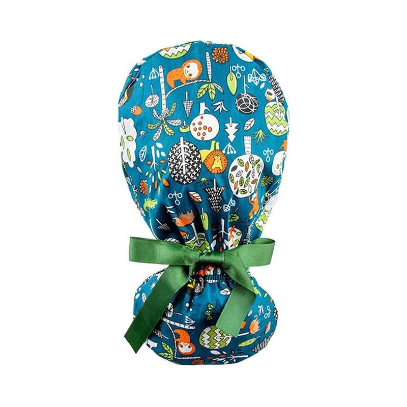 17 Colors Multi-purpose Adjustable Ribbon Tie Printed Button Hat Comfortable Moisture Wicking Unisex Medical Clean Cook Work Cap