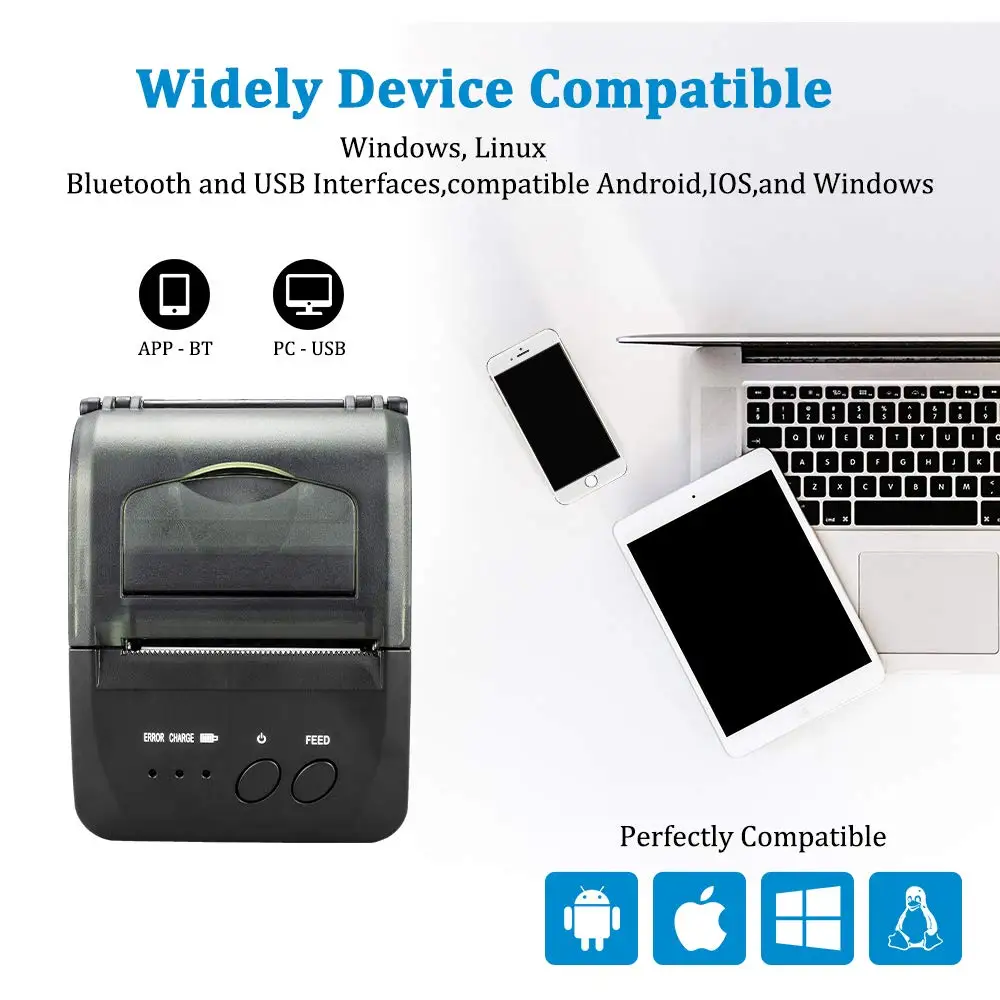 Printer Bluetooth Mini portabel, Printer nirkabel Bluetooth Mini portabel untuk jendela ponsel 58mm 2 inci mesin pos